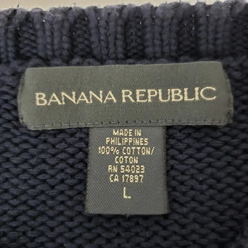 Banana Republic Fisherman Cable knit Sweater Navy Cotton Crew neck Y2K Large